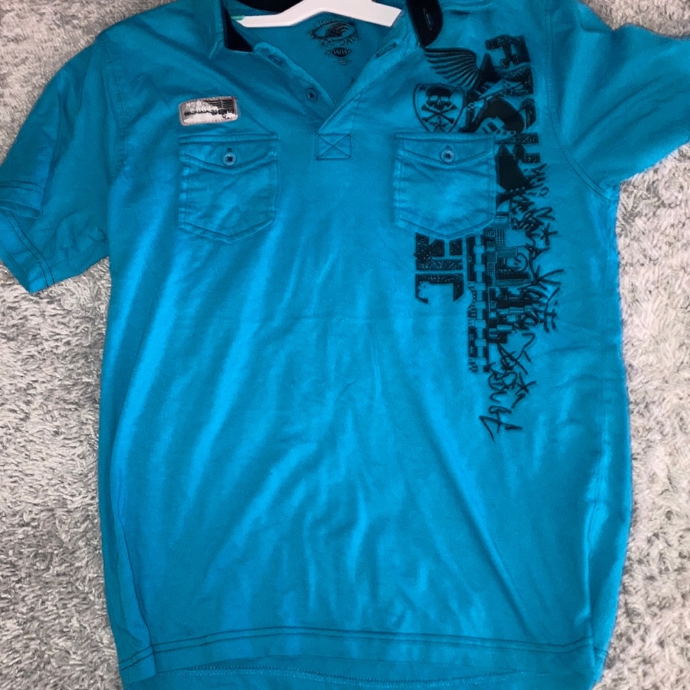 first wave blue collared tee